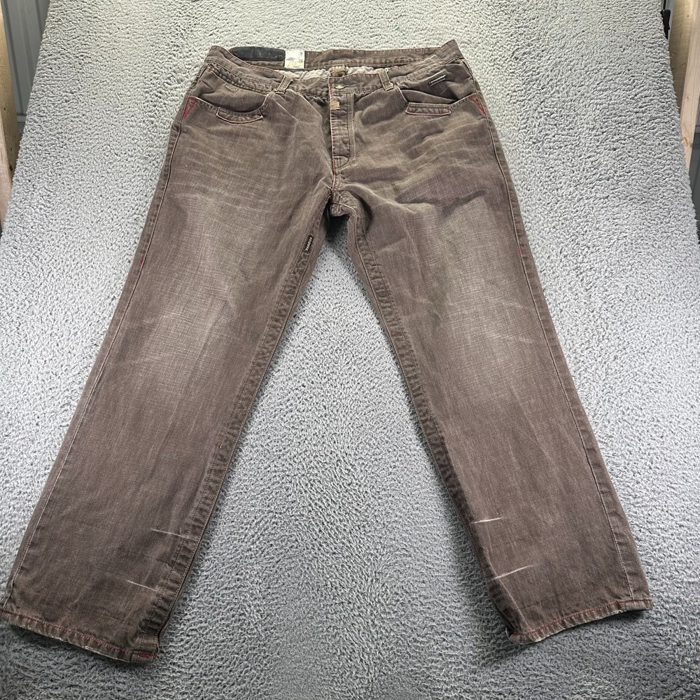 Parish Nation Jeans Men's 42x33 Brown Cotton Denim‎ Straight Leg Workwear Faded